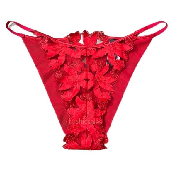 Victoria's Secret Luxe Lingerie Floral Embroidered Sexy Brazilian Slip Panty Red - Picture 1 of 4
